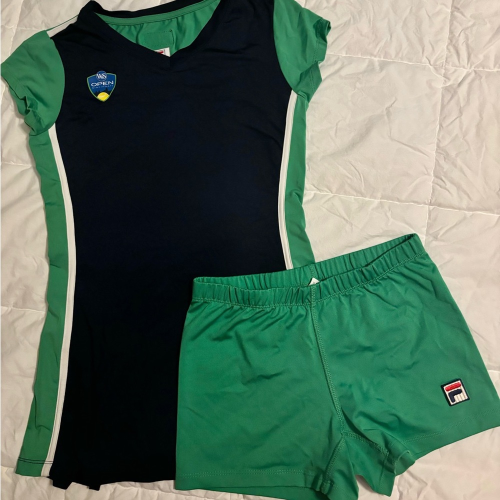 Fila W&S Open Tennis Dress with matching ball shorts Girl Size L(12-14)